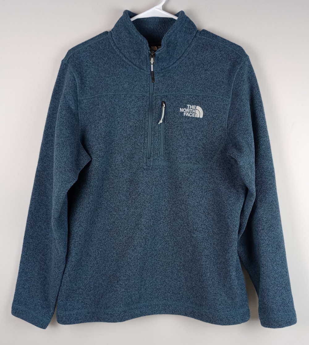 The North Face Mens M Blue 1/4 Zip Pocket Long Sleeve Sweater Knit Fleece Jacket